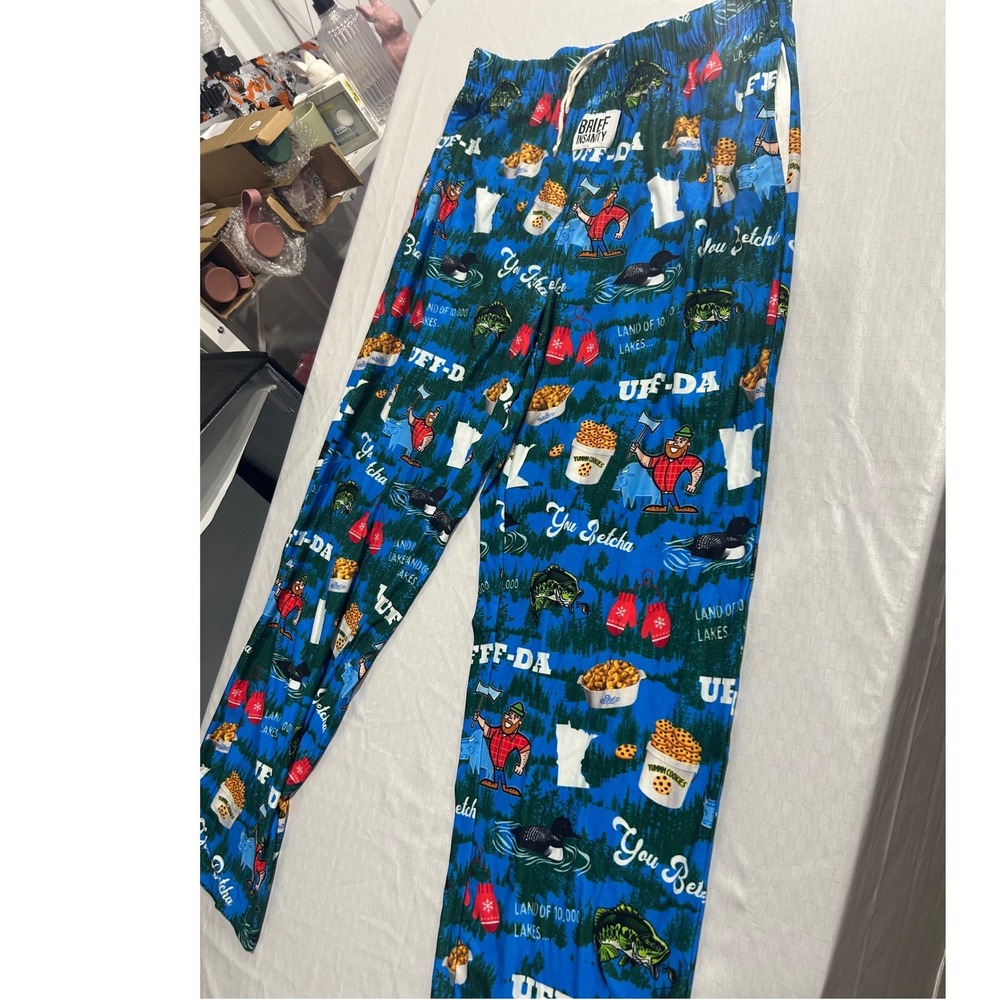 Brief Insanity Minnesota Uff-Da Pajama Pants Blue Paul Bunyan Lounge Mens Large